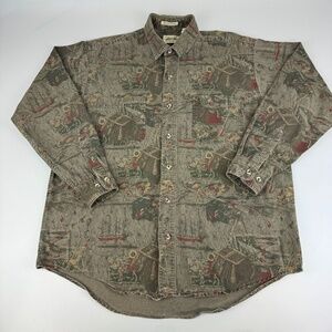 Eddie Bauer Mens Size L Elkhorn Canvas Long Sleeve Button Shirt Hunting Fishing